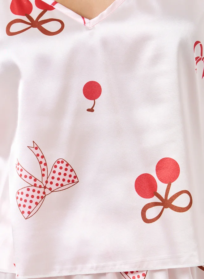 Take Two Women Bow Printed Cami Top and Pyjama Set